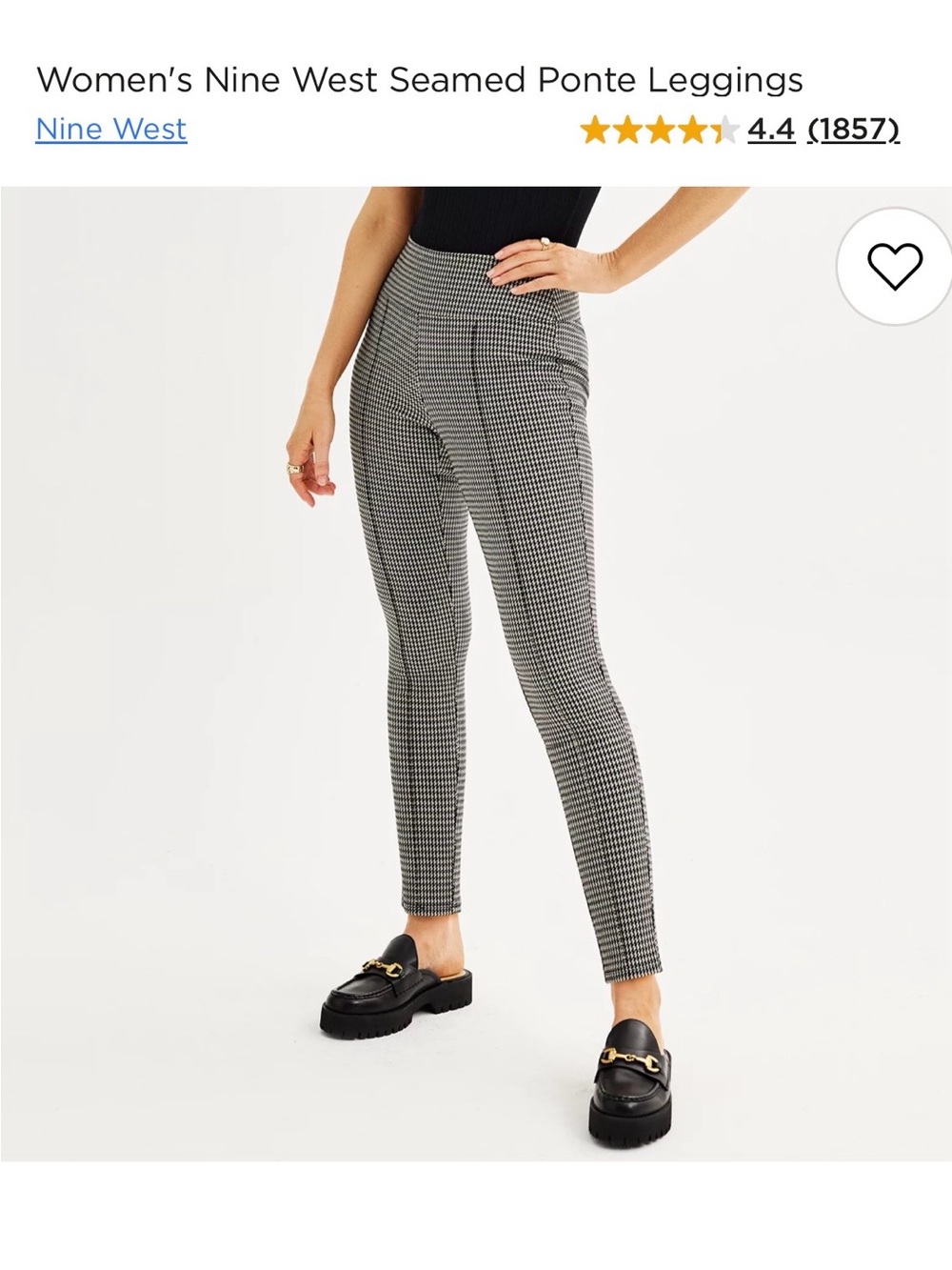 Nine West Black & White Houndstooth Seamed Ponte Leggings
